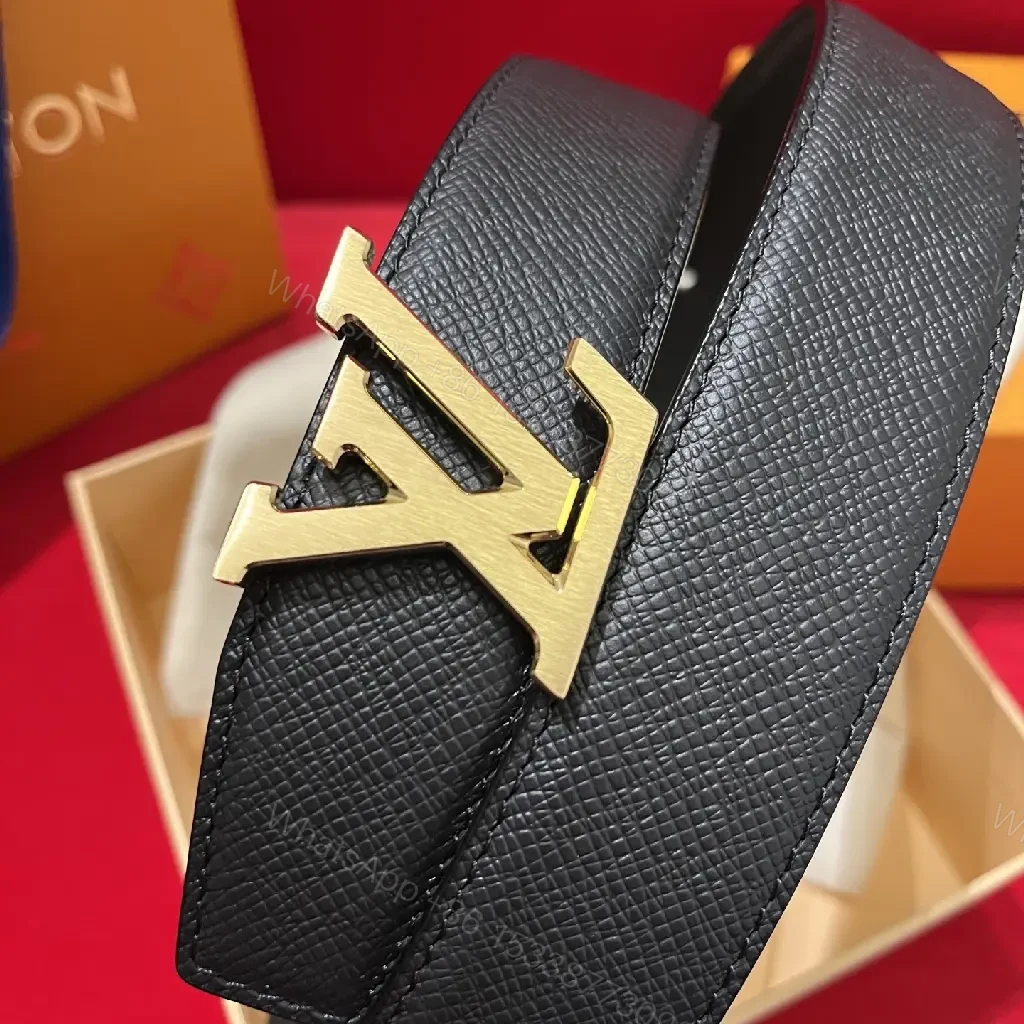 View 9 of Black Leather Belt Gold Logo Accent Luxury Belt for Everyday Wear