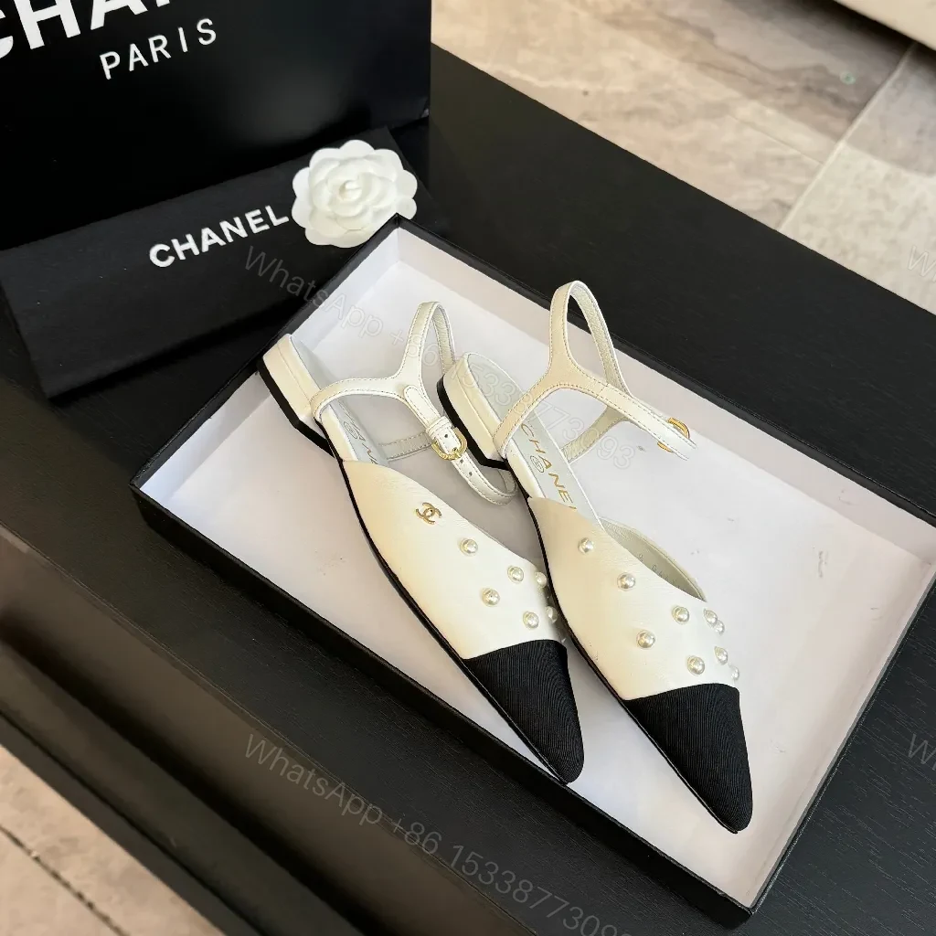 View 6 of Ivory & Black Pearl Slingbacks: Two-Tone Pointed-Toe Shoe