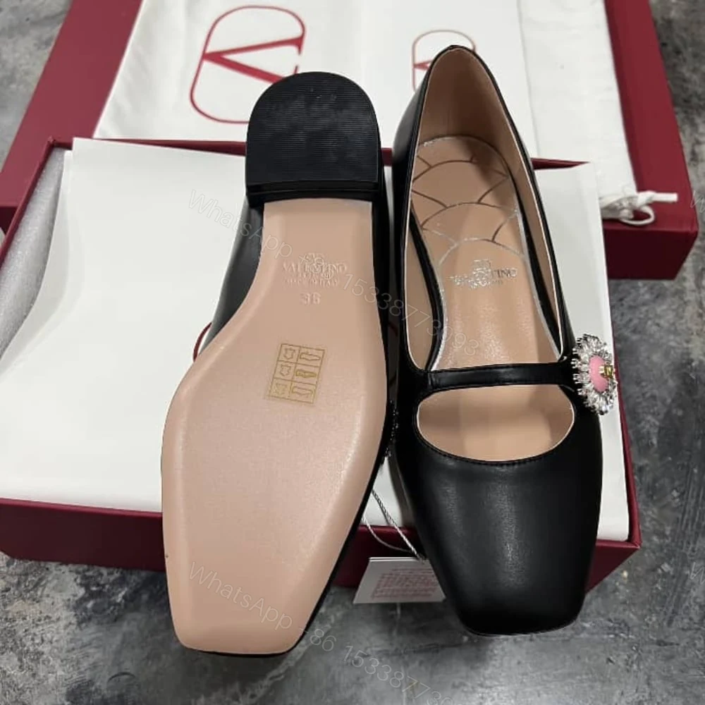 View 5 of VALENTINO MARY JANE PRESHOES BALLERINA IN KIDSKIN WITH JEWEL BUTTON BLACK 6W2S0LL7DHS 9TJ