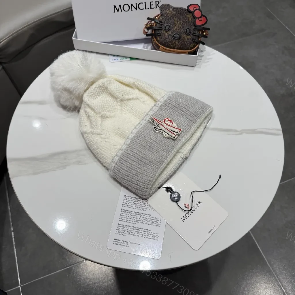 View 8 of Chic Winter Knit Beanie with Plush Pom and Moncler Accent