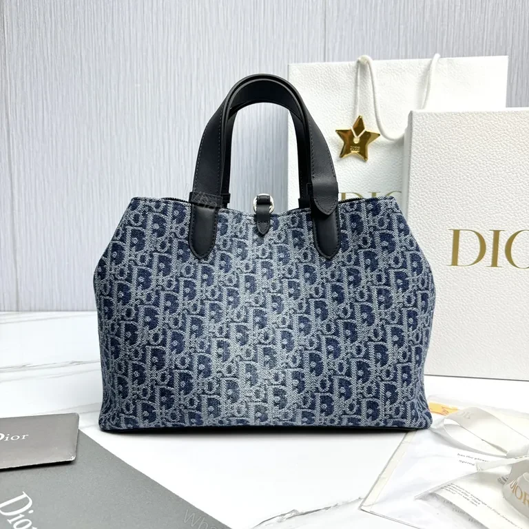 View 2 of Dior-Style Denim Monogram Handbag: Luxe Everyday Essential