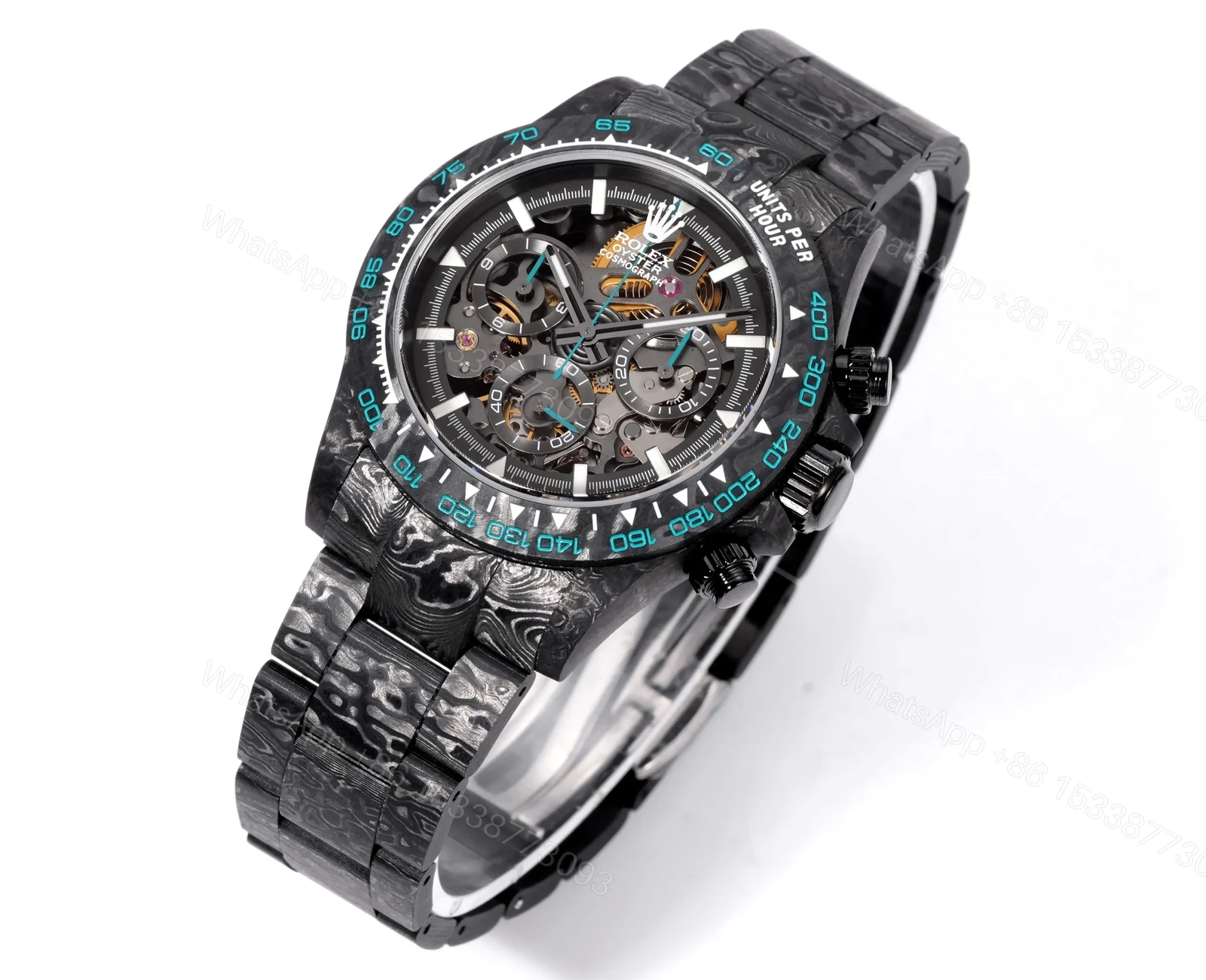 View 2 of Rolex Daytona DiW Carbon Turquoise Skeleton Replica Watch 116500LN-DiW-TURQUOISE