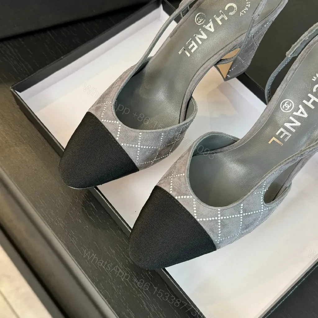 View 7 of Plaid-Embellished Suede Slingbacks with Block Heel