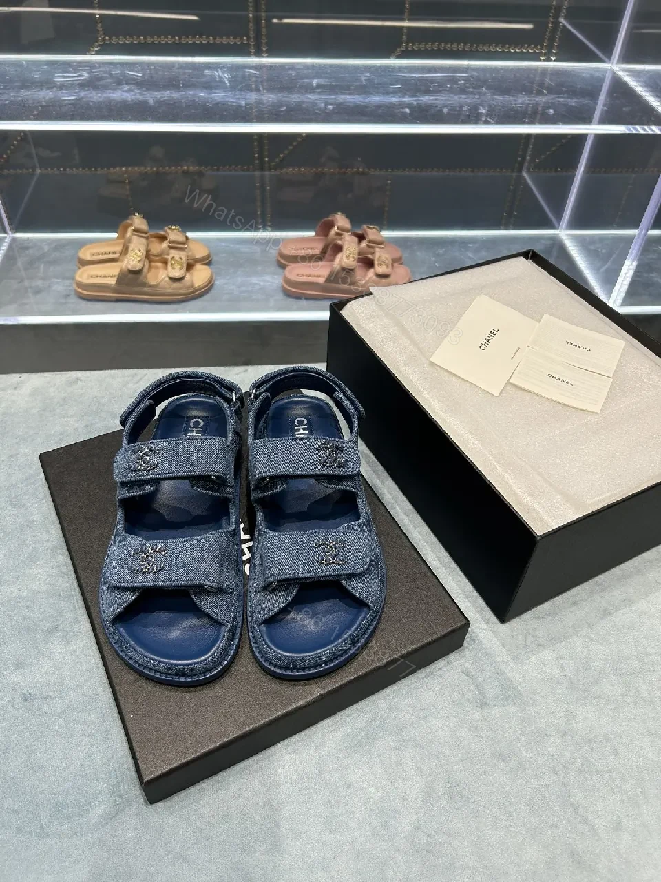 View 7 of Denim-Blue Embellished Sandals: Signature Comfort Shoes