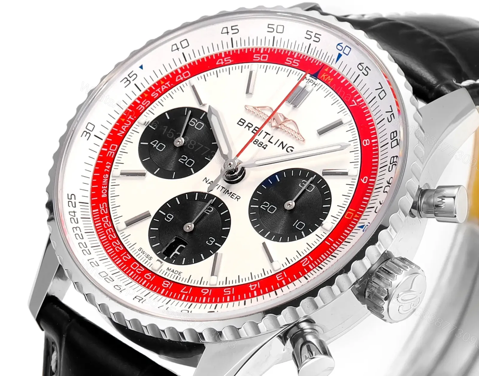 View 4 of Breitling Navitimer B01 Chronograph 43 Stainless Steel Boeing Leather Strap 747 Alligator Folding AB01383B1G1P1