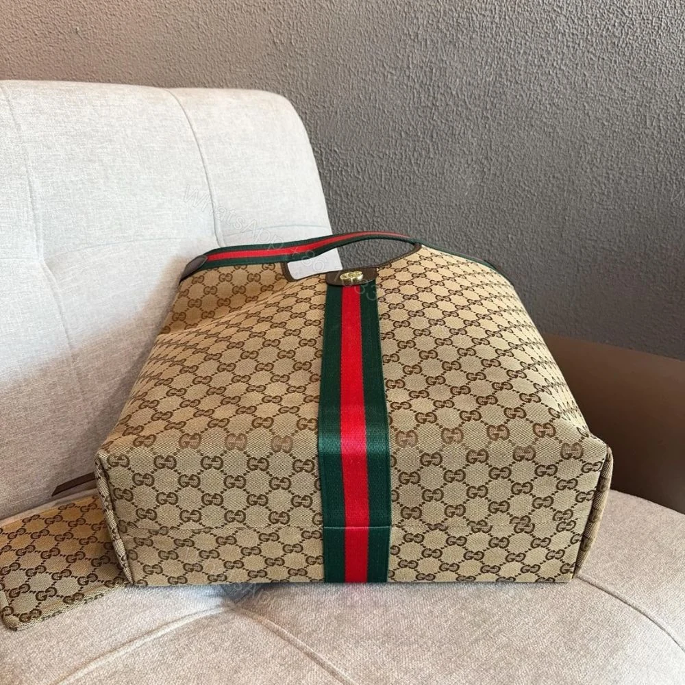 View 3 of Gucci Giglio large tote bag Beige and Brown GG canvas 36Cm