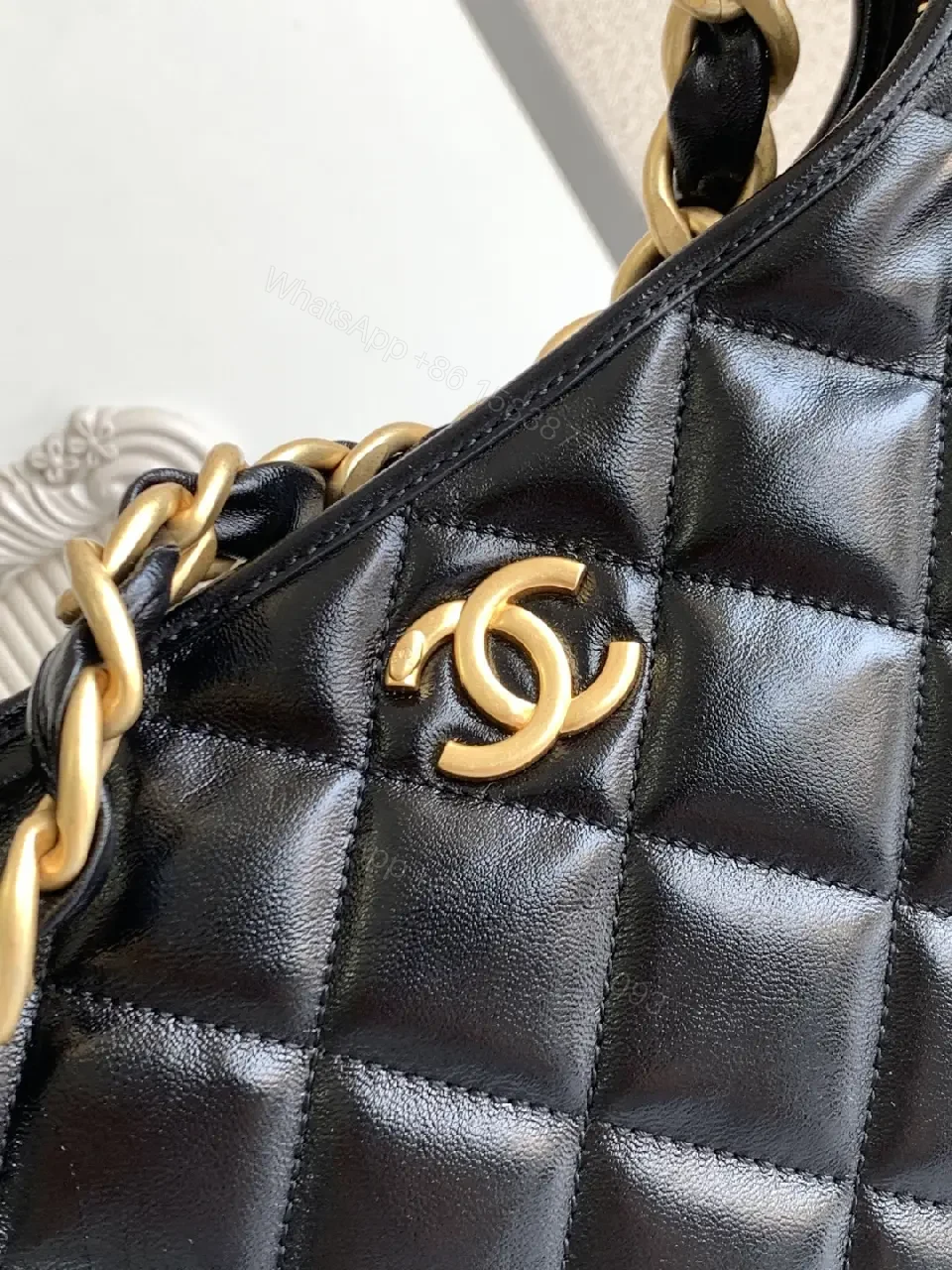 View 5 of Chic Black Quilted Bag with Chain Strap