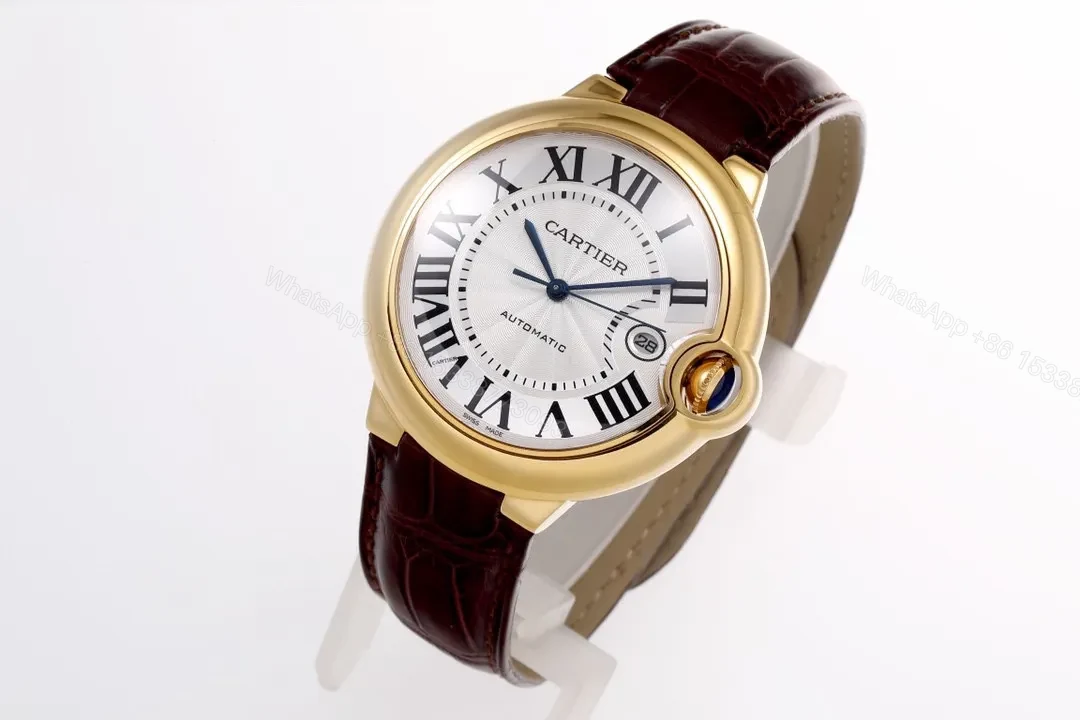 View 4 of AF Factory Cartier Ballon Bleu 42mm Gold Case with Brown Alligator Leather Strap Automatic Watch