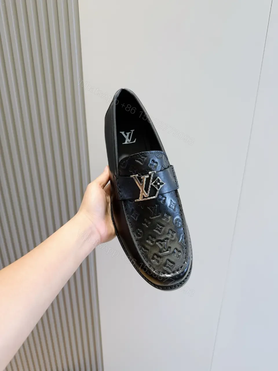 View 10 of Black Leather Monogram Penny Loafers Louis Vuitton Stylewith LV Logo