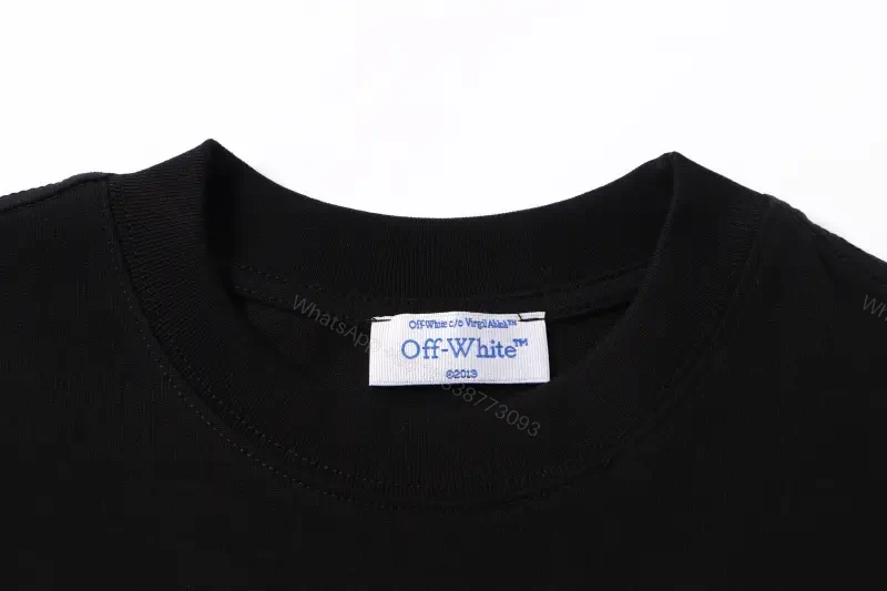 View 7 of Dark Black Cotton Tee with Off-White Logo Print – Relaxed Fit Shirt