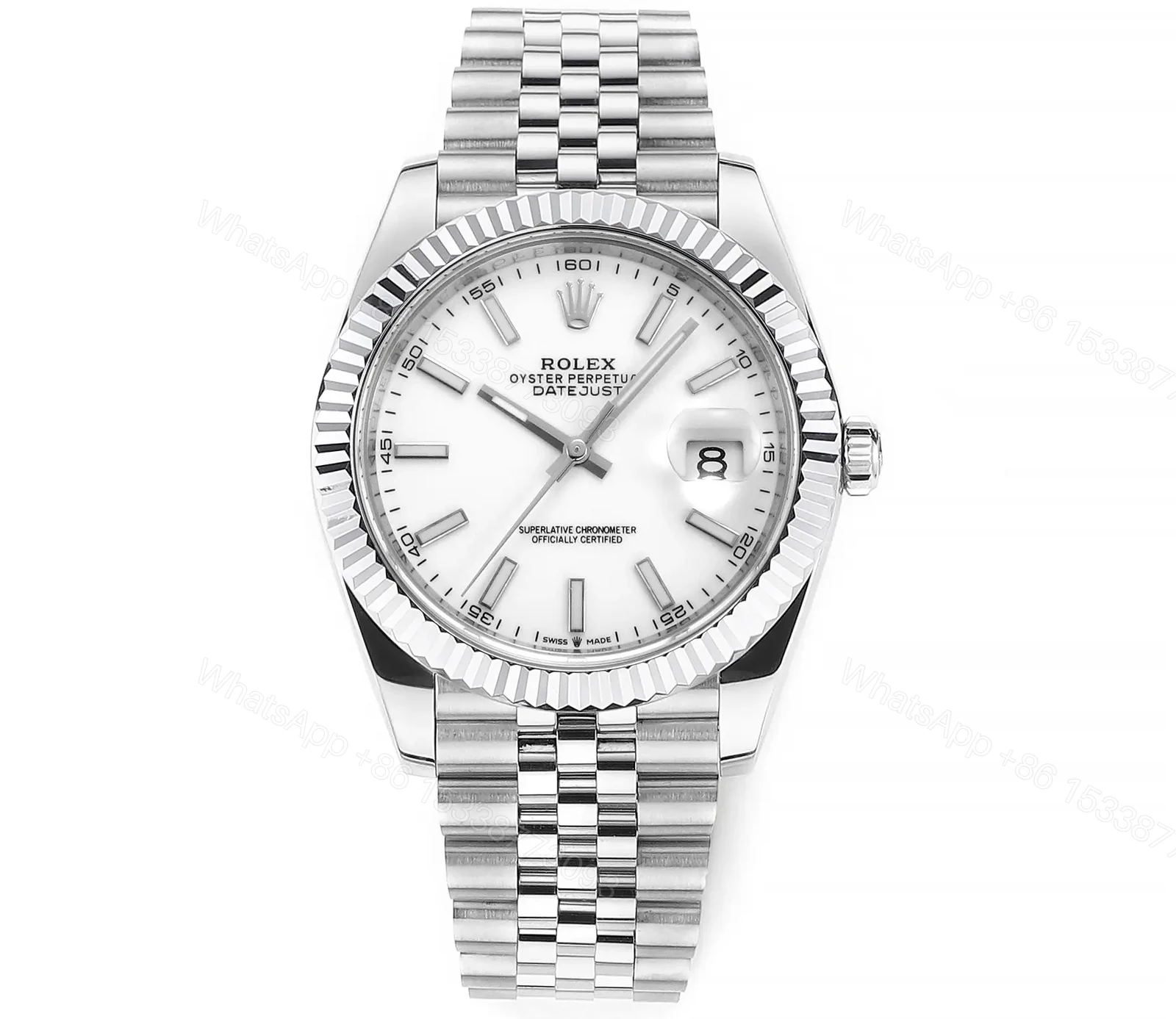 Rolex Datejust 41 Stainless Steel Fluted Jubilee White 126334-0010 — view 1
