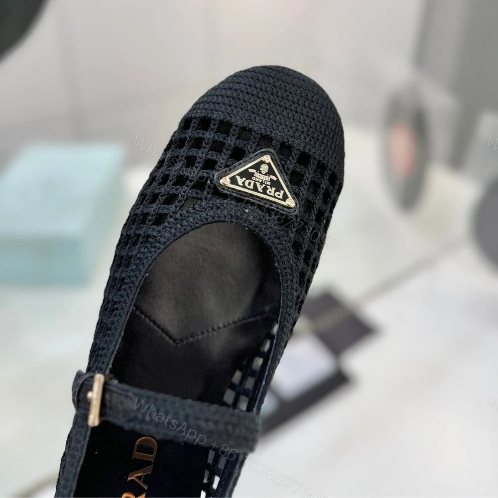 View 7 of Prada Crochet Ballerinas Black