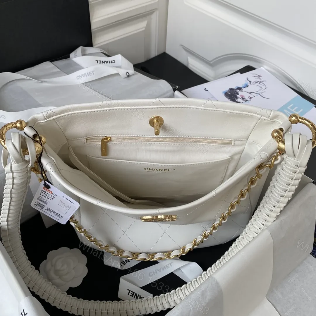 View 8 of Chanel Calfskin Hobo Bag White/Black