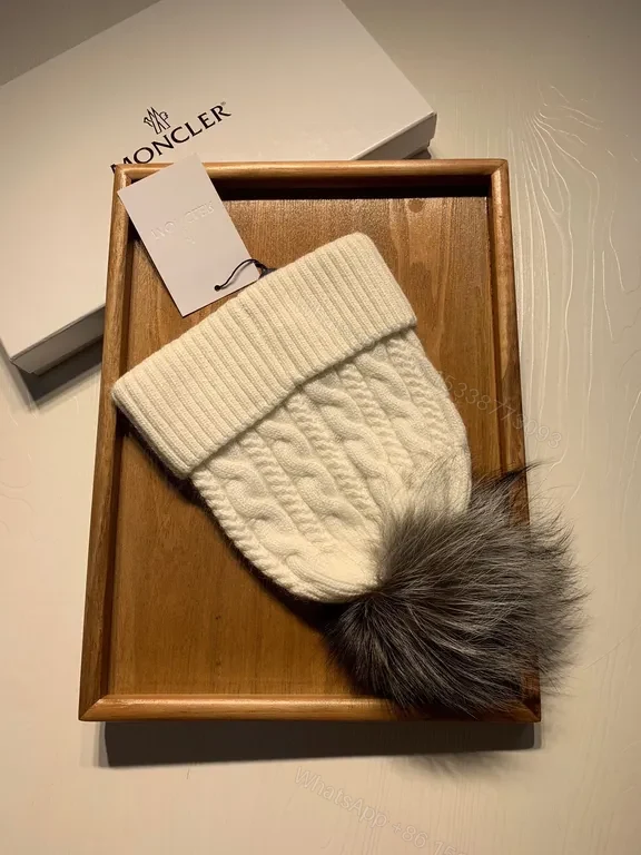 View 6 of Cozy Cable Knit Beanie with Fur Pom â€” Moncler Luxury Warmth