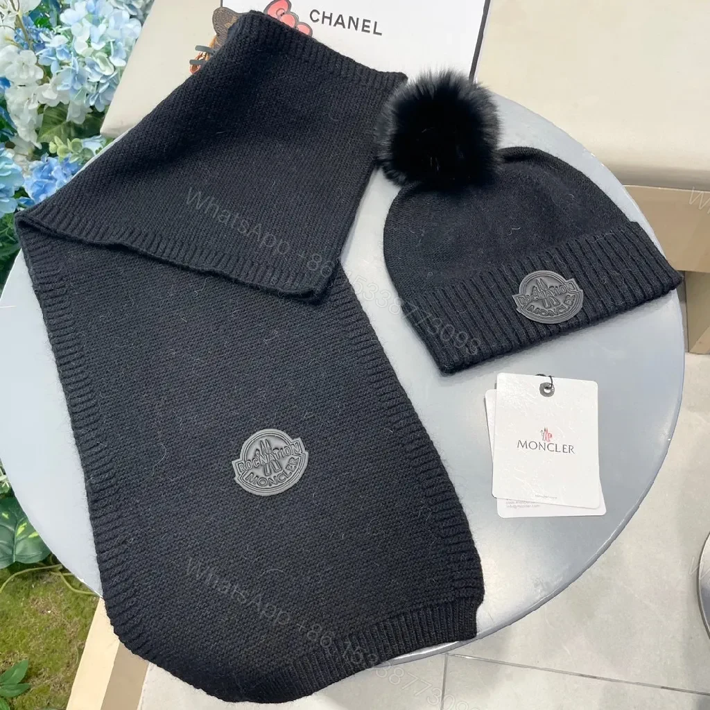 View 8 of Cozy Black Knit Set: Pom-Pom Beanie & Scarf - All-Season Luxury