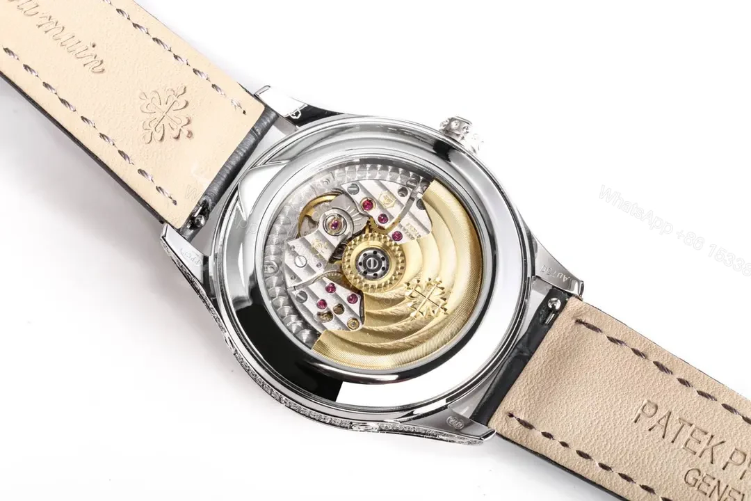 View 7 of Patek Philippe Complications Annual Calendar Moon Phase Women’s Watch 4947R/4947G 4948R/4948G Rose Gold/White Gold Diamond Set Case Black Leather Strap
