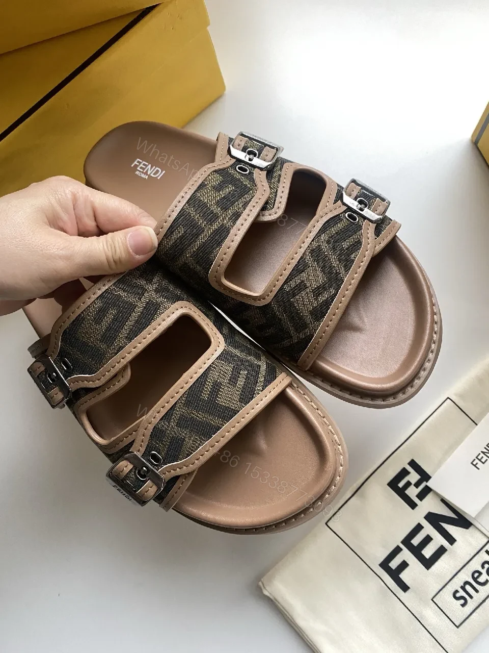 View 8 of Brown Leather Monogram Sandals - Luxe Street-Ready Comfort