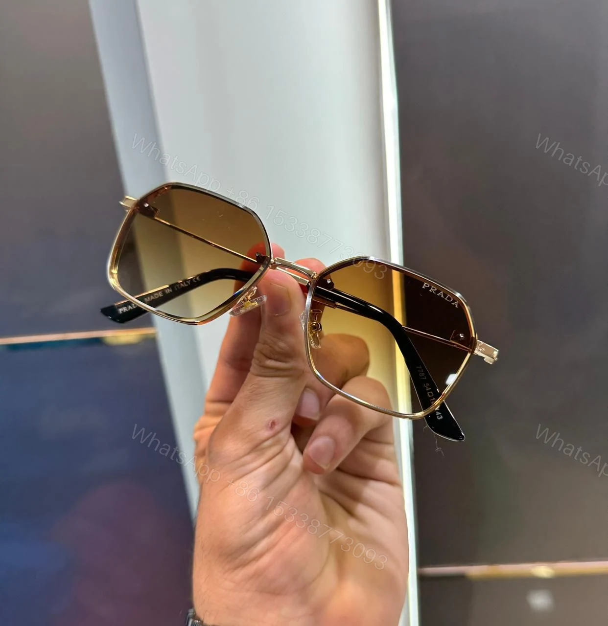 View 2 of Prada Geometric Brown Gradient Gold Frame Sunglasses