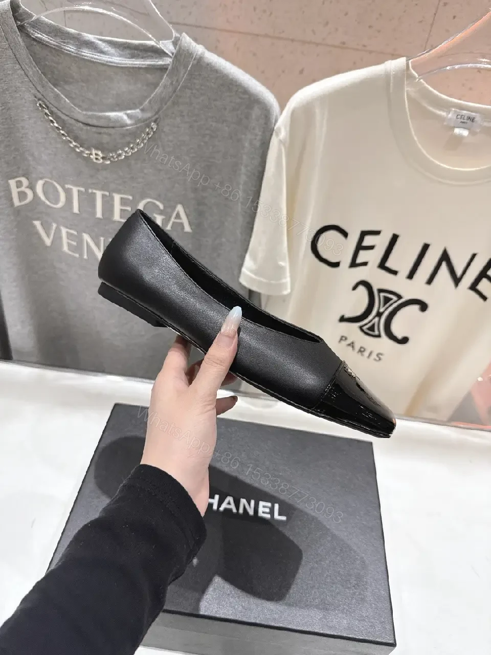 View 9 of Chic Black Leather Slip-Ons with Quilted Toe Comfort Flats