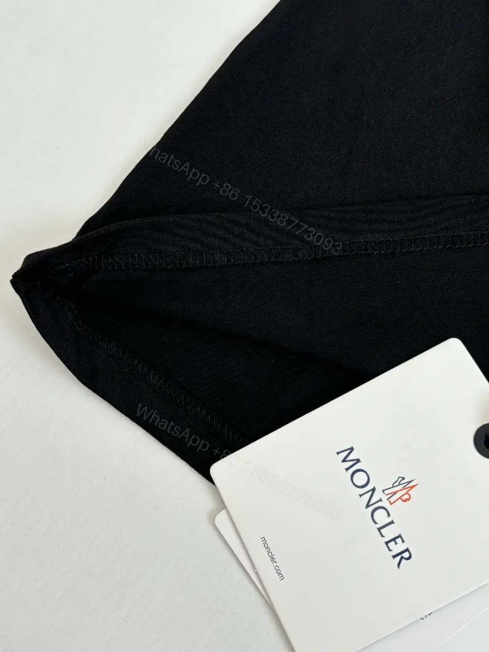 View 4 of Black Cotton Tee with Moncler Logo Collar