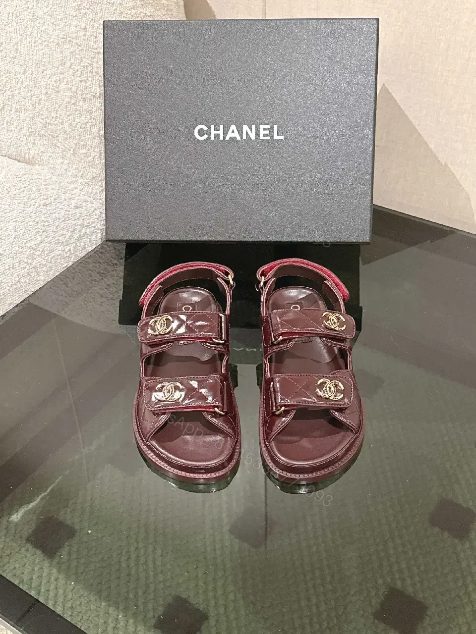 View 4 of Velvet Burgundy Sandals with Gold Hardware, Luxe Style
