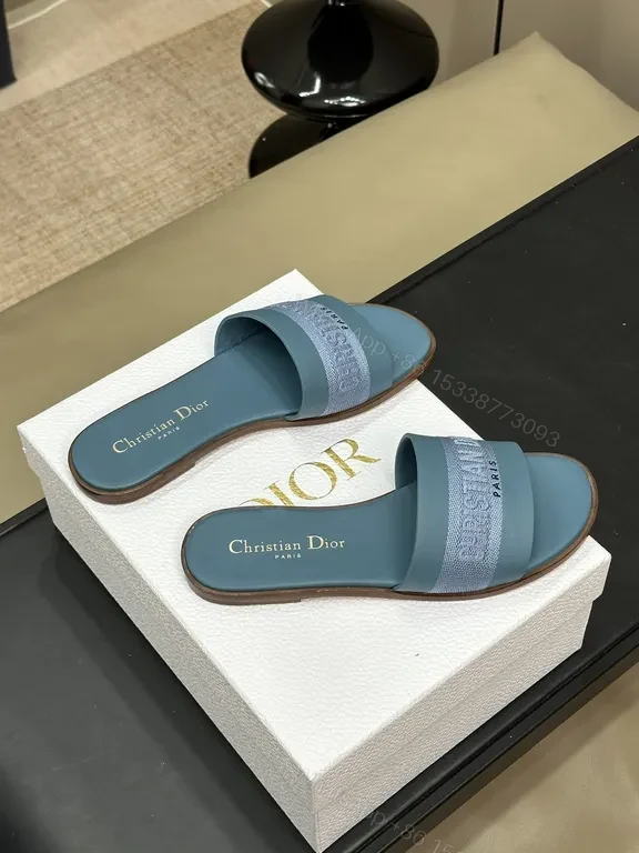 View 2 of Soft-Defined Dior Slides: Couture Comfort in Teal/Blue