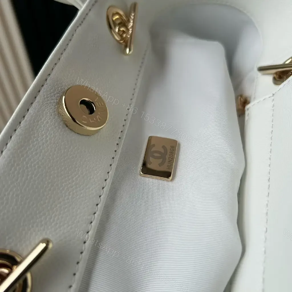 View 4 of Pale Gray Diamond-Quilted Tote: Gold-Accented Chanel-Style Flap