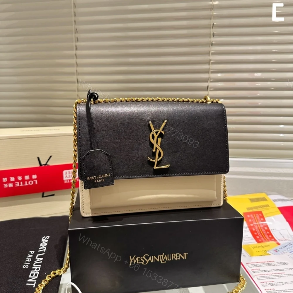 View 2 of Saint Laurent Sunset Medium Chain Bag In Smooth Black And Beige 22Cm 442906D42EW1089