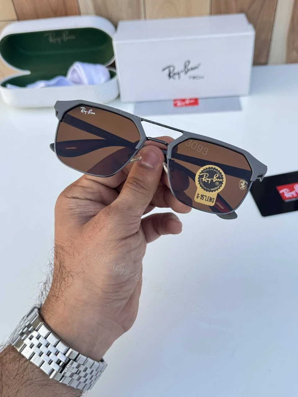 View 3 of First Copy RayBan 04 Grey Brown Sunglasses