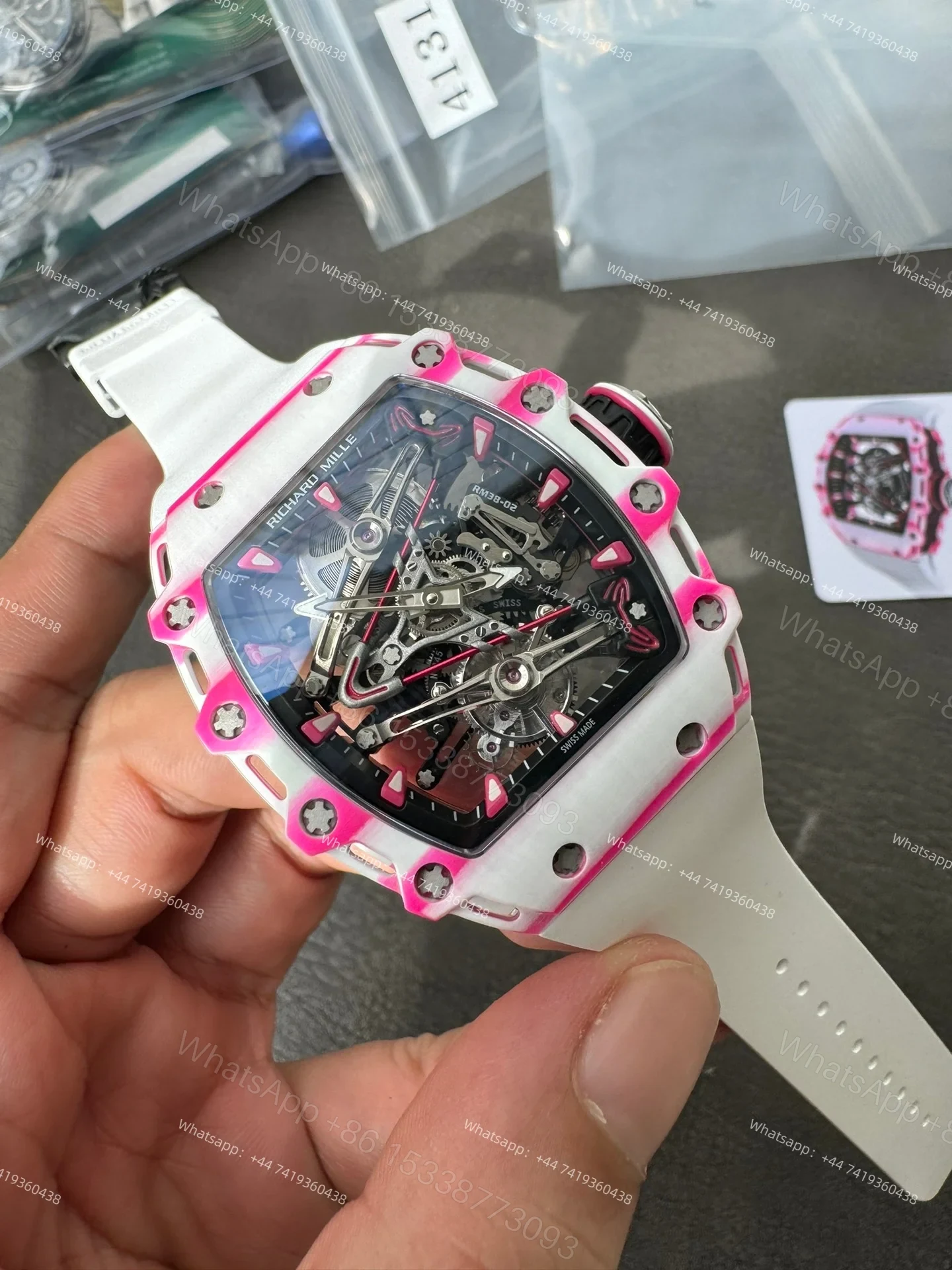 View 2 of Super Clone Richard Mille RM38-02 Bubba Watson White & Pink Tourbillon