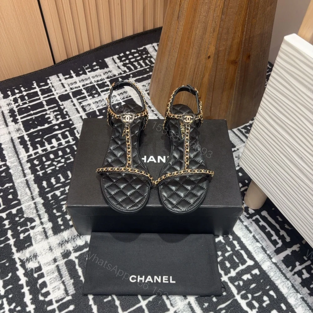 View 2 of 高仿Chanel*25C系列G46111X小羊皮平底涼鞋黑色免檢版