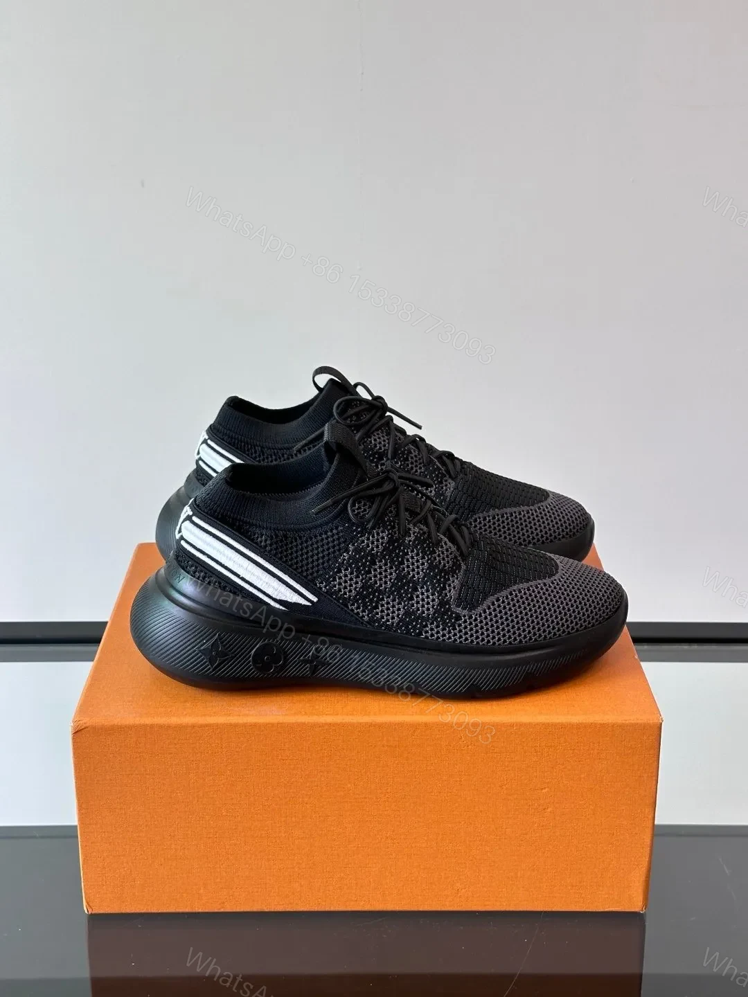 LV Men Black Knit Fabric Sneakers — view 1