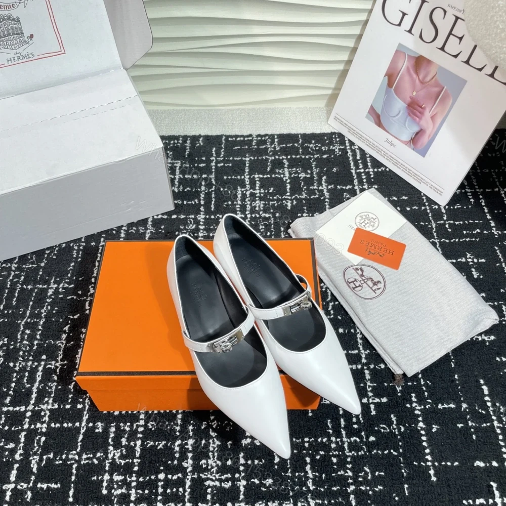View 5 of 高仿Hermes*Kelly系列H251007Z01小牛皮高踭鞋白色4CM免檢版