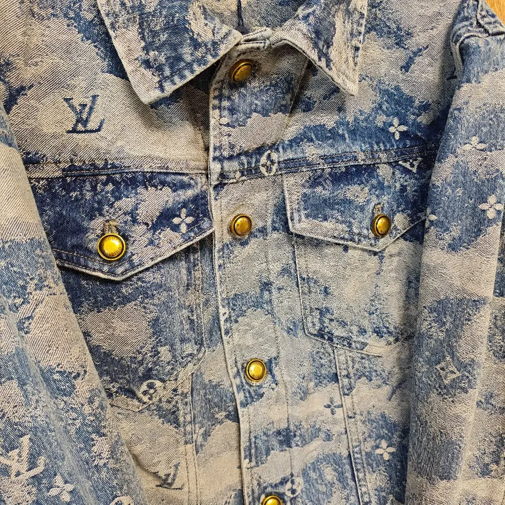 View 5 of Washed Denim Jacket with Luxe Monogram Pattern