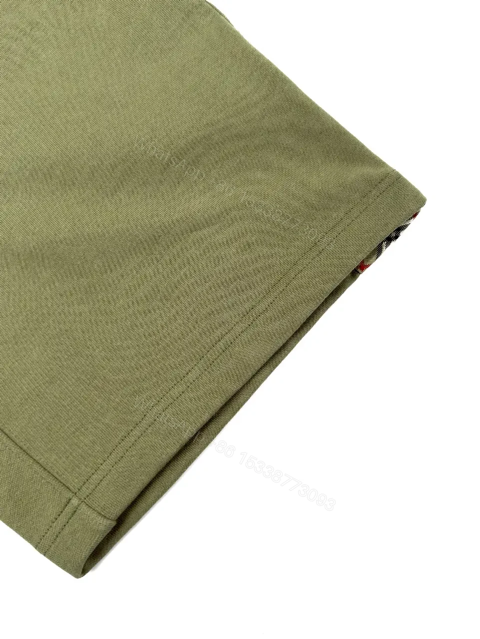 View 9 of Olive Cotton Drawstring Shorts with Plaid Side Stripes