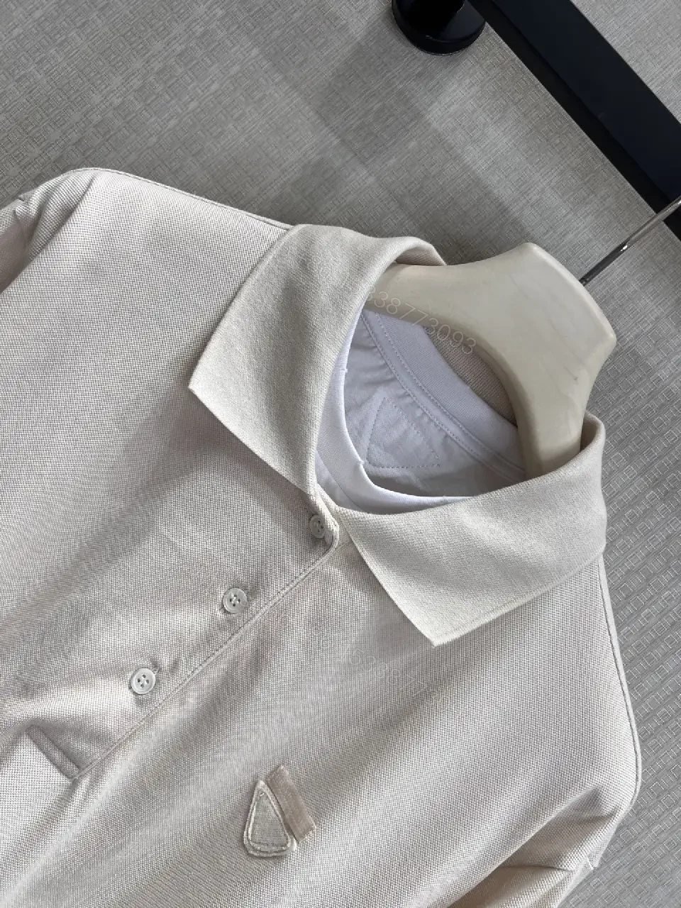 View 8 of Off-White/Cream Knit Cropped Polo Shirt with Ribbed Trim and Logo