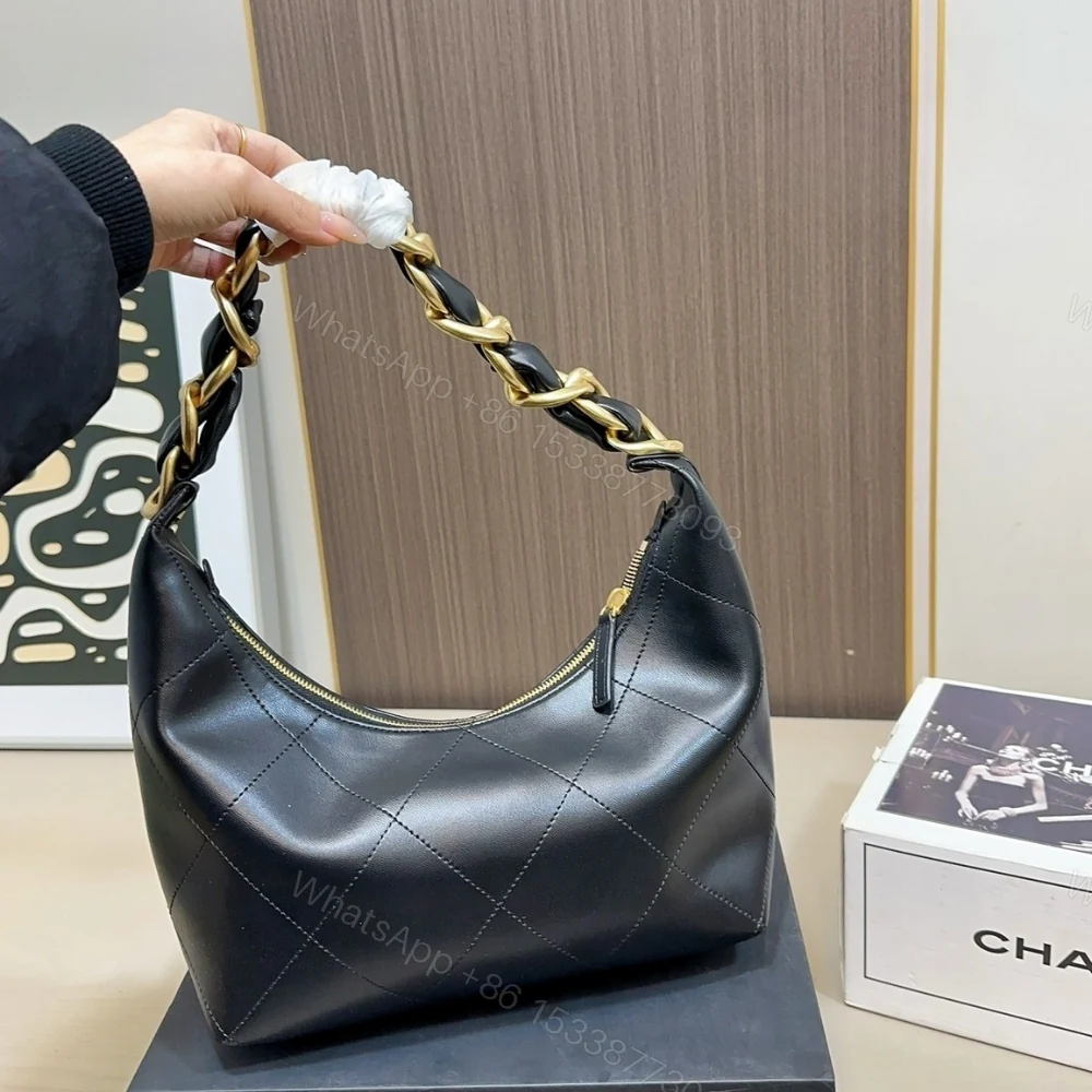 View 5 of Chanel Hobo Handbag Shiny And Gold Tone Metal Black 24Cm