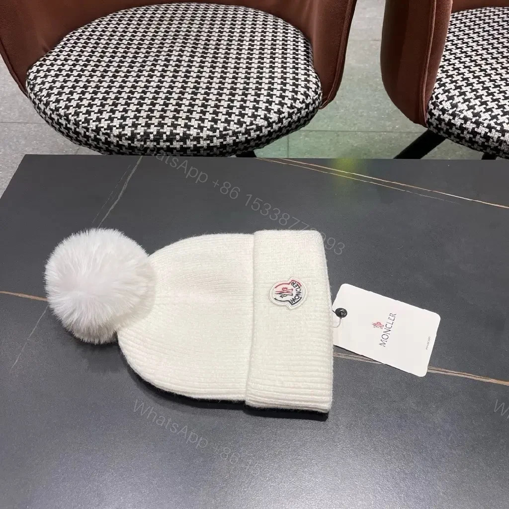 View 8 of White Knit Beanie with Pom Pom — Lux Warmth, Cozy Style