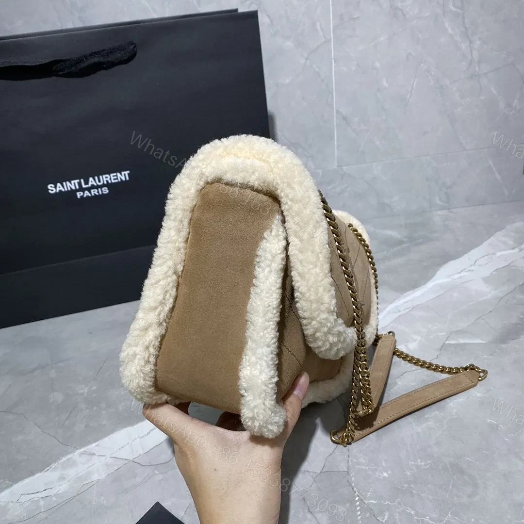 View 4 of Saint Laurent Medium Niki Shoulder Bag in Tan/Cream Nubuck and Shearling Brown Beige