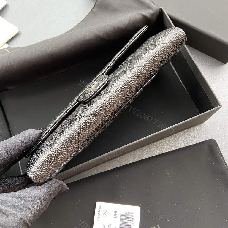 View 9 of Elegant Quilted Leather Wallet with Logo Chain - Compact Luxury Wallet