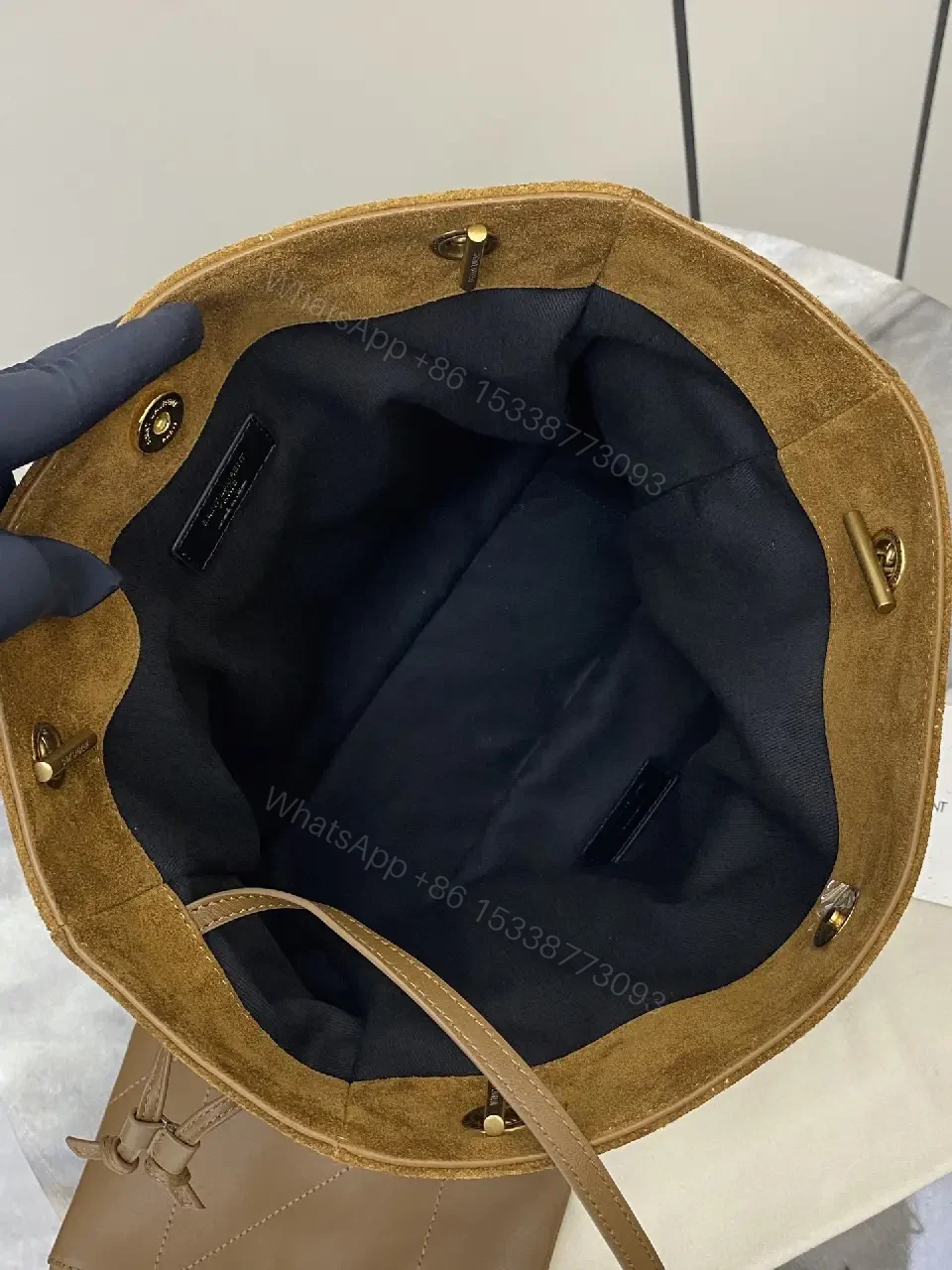 View 3 of Cognac Suede Shoulder Bag with Chain Strap – Luxe Everyday Style