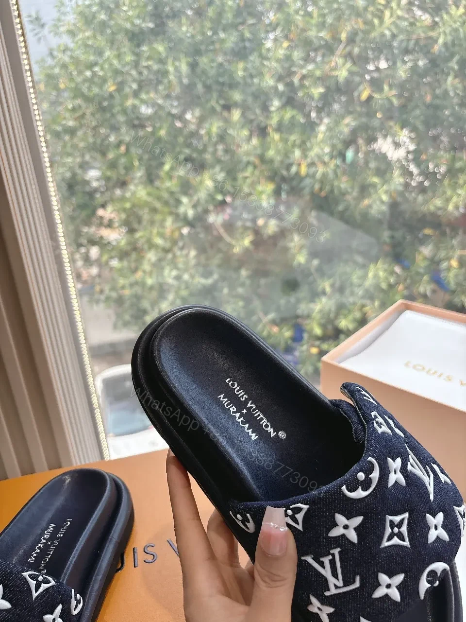 View 3 of Monogram Satin-Trim Slide: Luxe Casual Comfort Footwear