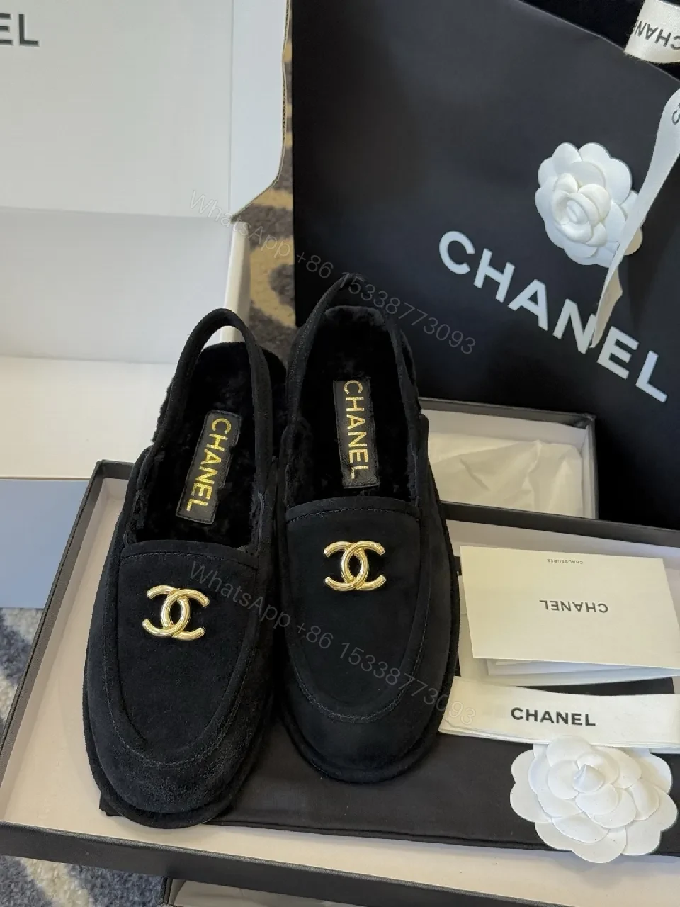 View 7 of Velvet Black Loafers with Gold Logo - Luxe Silhouette