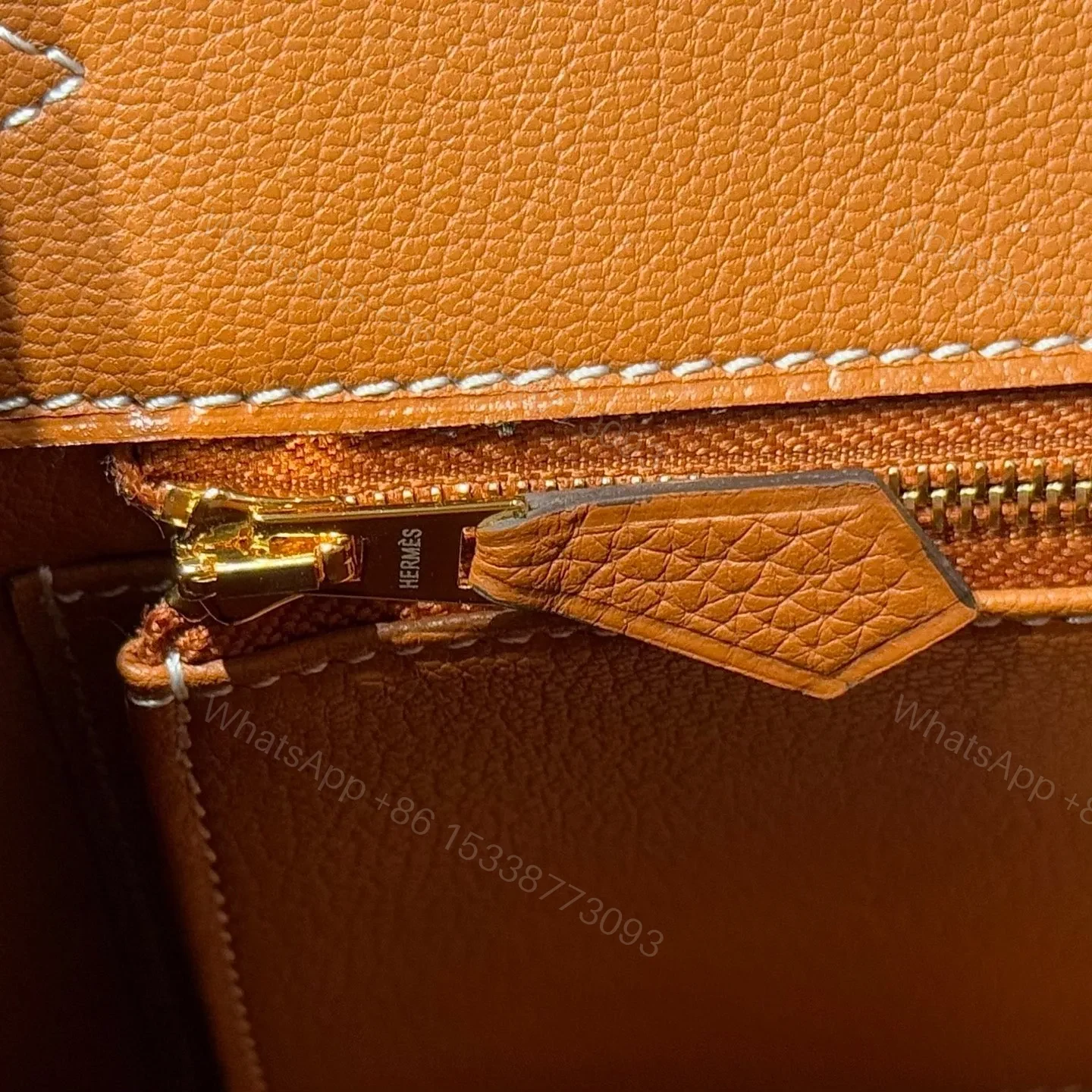 View 7 of HN 25 IN BURNT ORANGE CALFSKIN GOLD HARDWARE