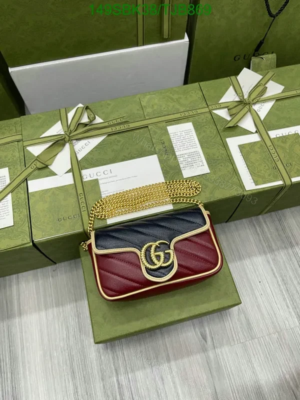 View 11 of Gucci Blue and Red GG Marmont Mini Leather Shoulder Bag featuring Textured Torchon Double G AS474