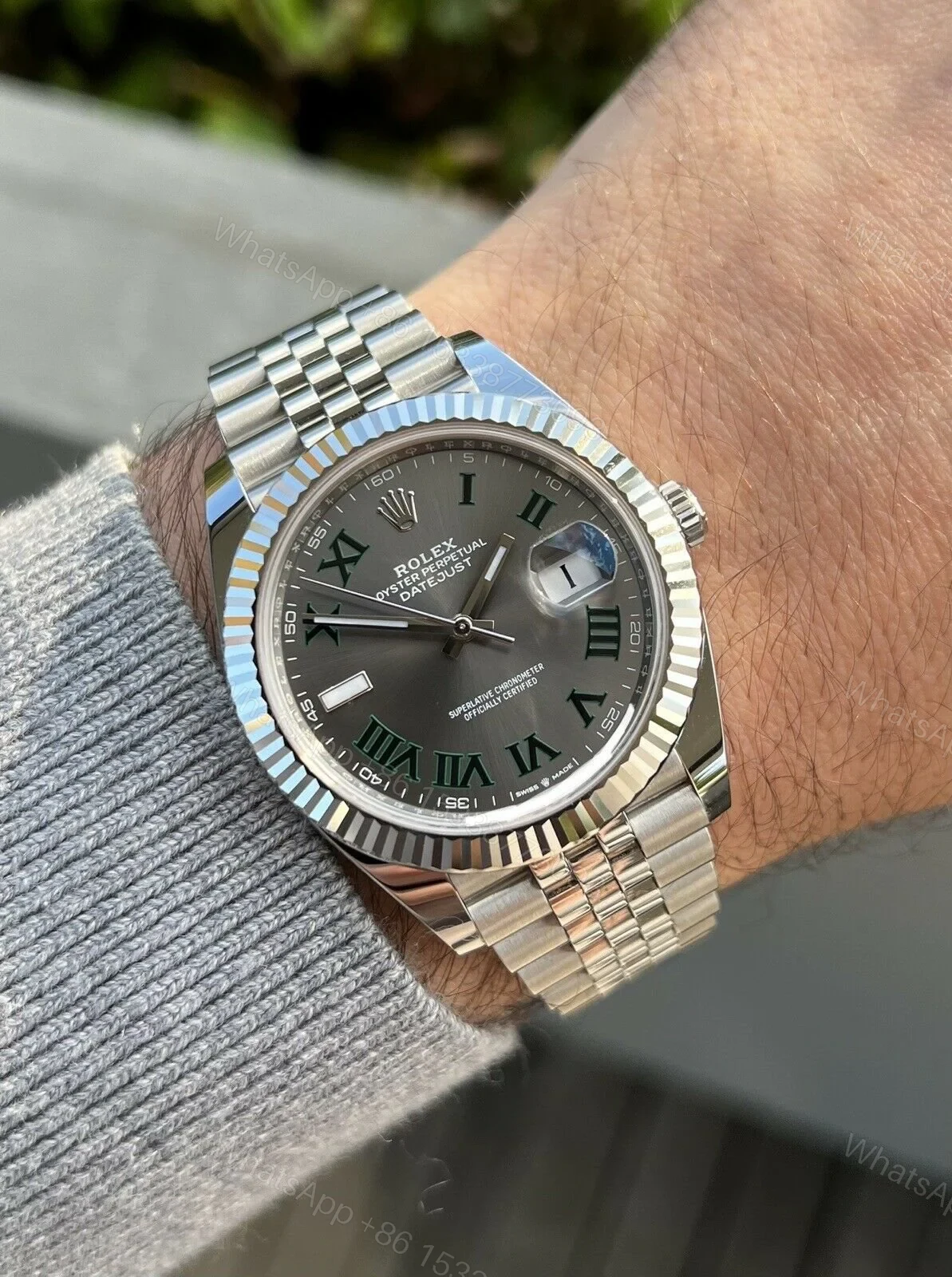 View 10 of Rolex Datejust Rhodium Dial 126334 “Wimbledon” Flutted/Jubilee 41 mm