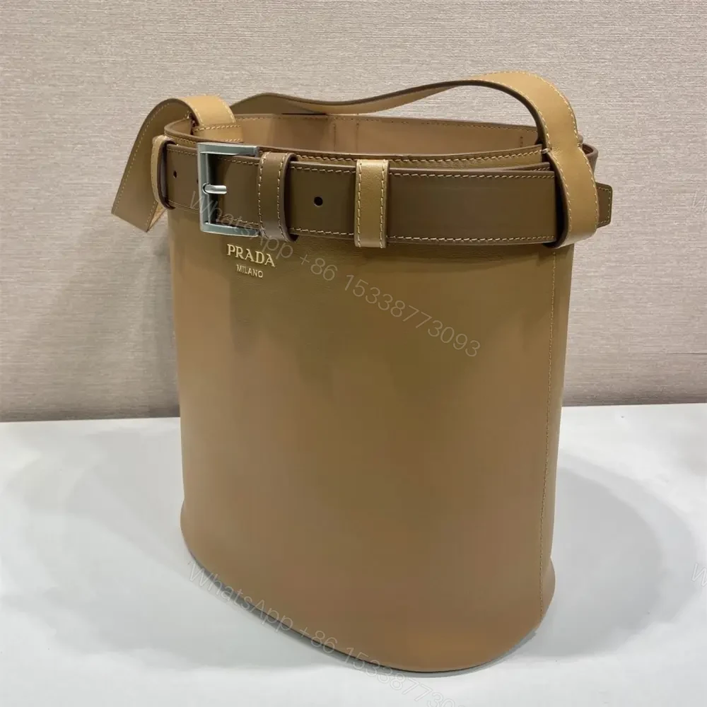 View 9 of 高仿Prada*Buckle系列1BE085小牛皮水桶包焦糖色免檢版