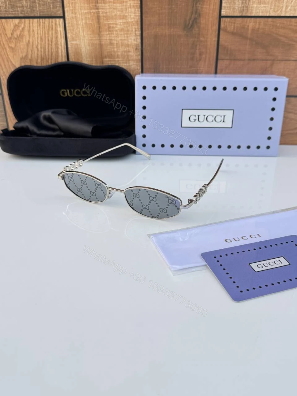 First Copy Gucci 32827 Silver Monogram Luxury Designer Sunglasses Premium UV Protection Eyewear — view 1
