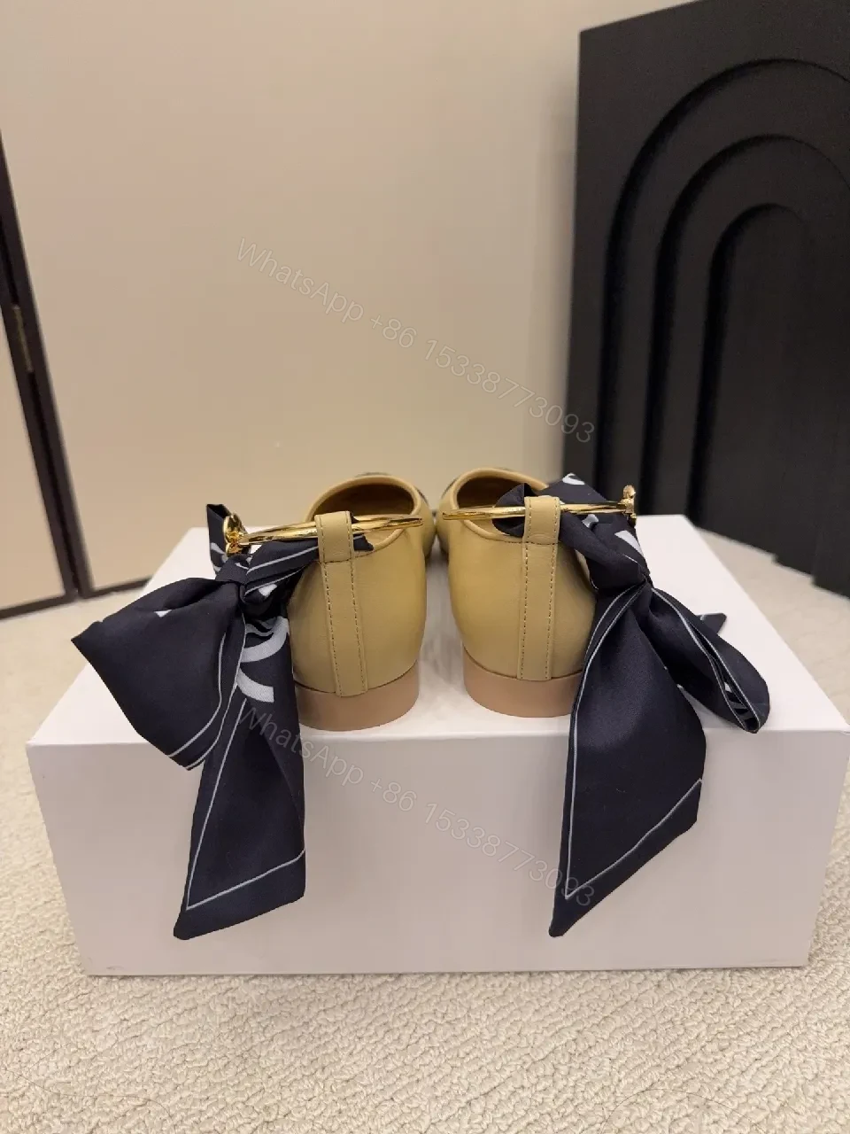 View 6 of Two-Tone Ballet Flats with Gold Ankle Strap - Luxe Comfort Flat