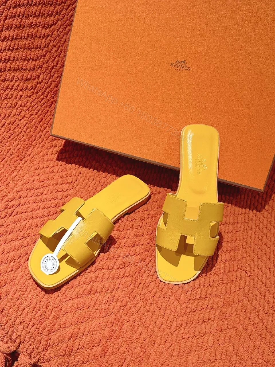 View 3 of Bright Yellow Leather Slip-On Sandals: Lightweight Luxury